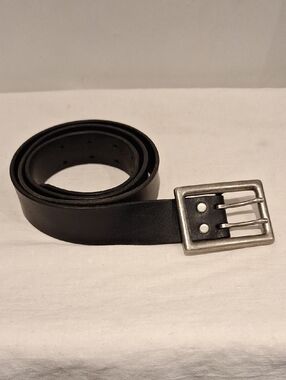 Guess Black Leather Men's Belt with Double Pronge  Silver Rectangle Buckle
